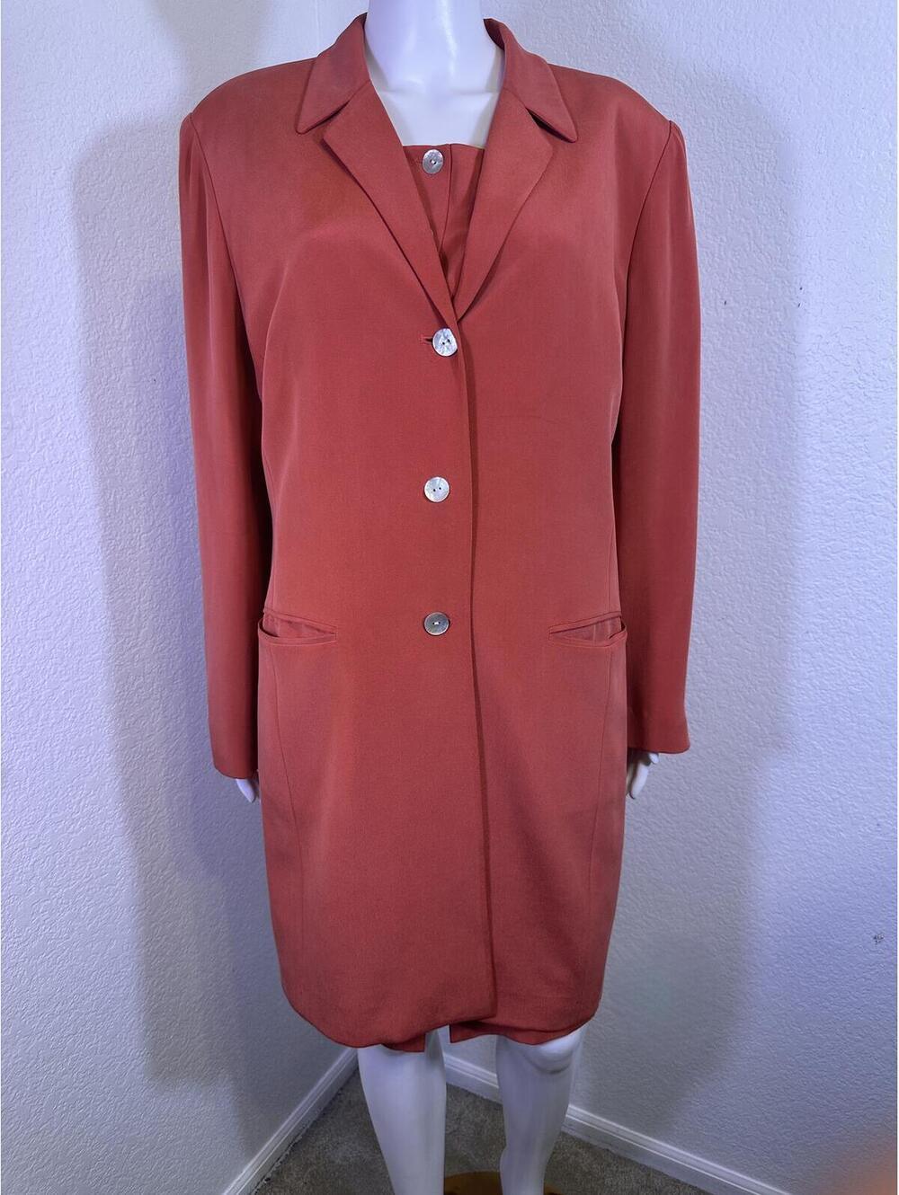 Sz 16 Jones New York Silk Peach Salmon 3 Piece Skirt Suit Longline
